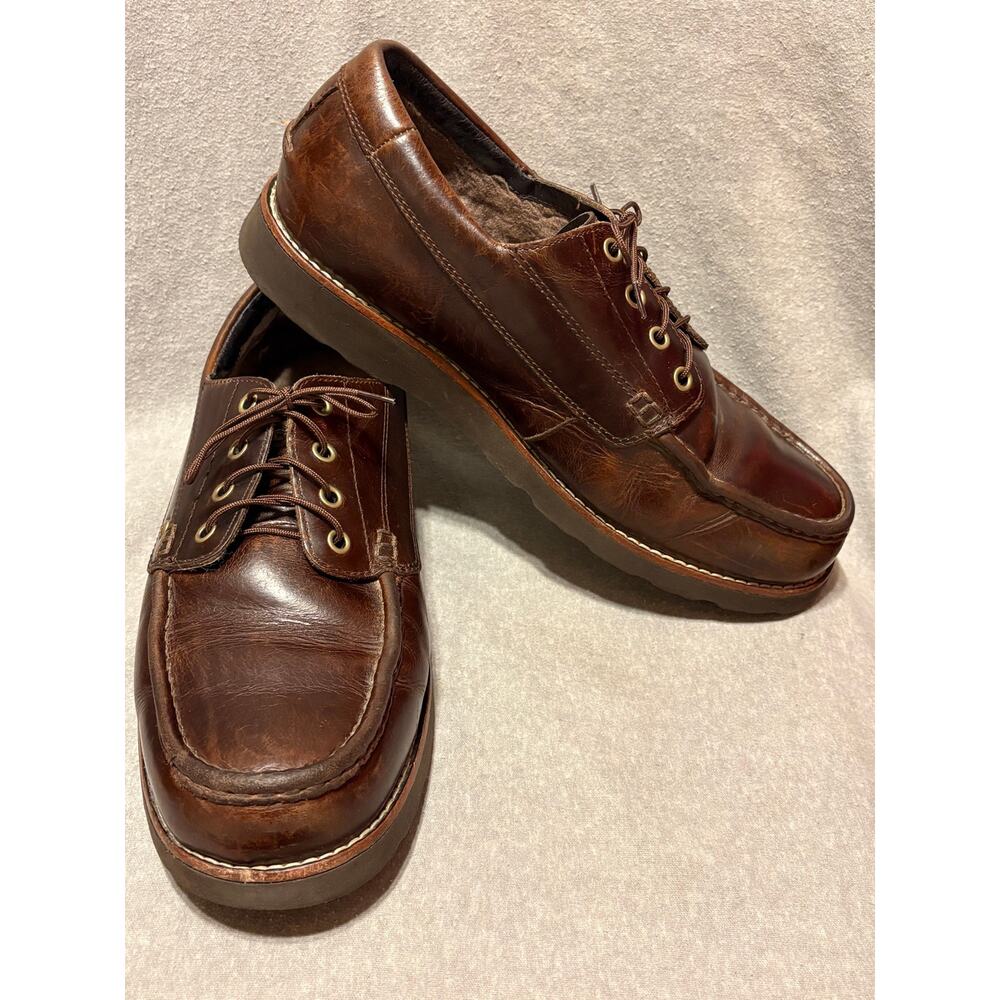 Ugg Men’s 10 Brown Distressed Leather Moc Toe Oxford Shoe Sherpa Casual Comfort